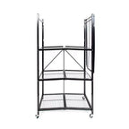 Étagère de rangement pliable polyvalente à 4 niveaux sur roulettes avec ensemble de 4 doublures de tablette en fil magnétique étanches