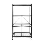 Étagère de rangement pliable polyvalente à 4 niveaux sur roulettes avec ensemble de 4 doublures de tablette en fil magnétique étanches