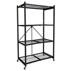 Origami 4 Tier Multipurpose Folding Storage Unit Rolling Organization Rack Bundled with Set of 4 Magnetic Wire Shelf Waterproof Liners, Gray