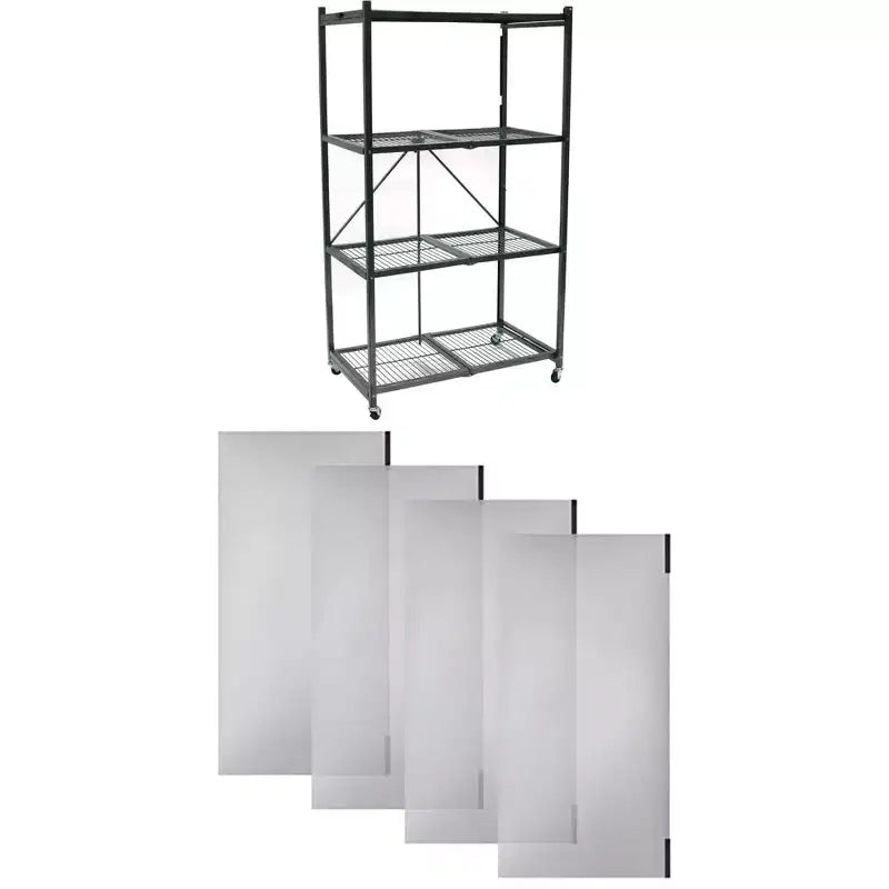 4 Tier Multipurpose Folding Storage Unit Rolling Organization Rack with Set of 4 Magnetic Wire Shelf Waterproof Liners