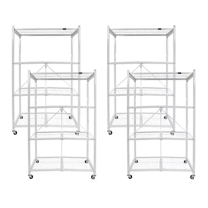 4 Tier Multipurpose Folding Storage Unit Rolling Organization Rack with Set of 4 Magnetic Wire Shelf Waterproof Liners