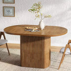 Lantine 47.24 Inch Oval Dining Table, Rustic Wooden with Wooden Base, Seats 4, for Dining Room, Kitchen, Living Room, Brown