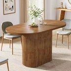 Table à manger ovale de 120 cm, en bois rustique avec piètement en bois, 4 places, pour salle à manger, cuisine, salon, marron