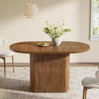 Table à manger ovale de 120 cm, en bois rustique avec piètement en bois, 4 places, pour salle à manger, cuisine, salon, marron