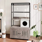 Meuble cache litière pour chat avec couchage et accessoires à gratter