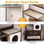 Meuble cache litière pour chat avec couchage et accessoires à gratter