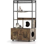 Meuble cache litière pour chat avec couchage et accessoires à gratter