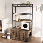 Multifunctional Cat Litter Box Enclosure Furniture with Cat Bed, Hammock, Scratching Mat & Sisal Ball, Hidden Litter Box Cabinet for Large Cats