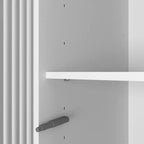 Armoire 4 portes avec miroir, lumières LED, 2 tiroirs, tringle et étagères réglables