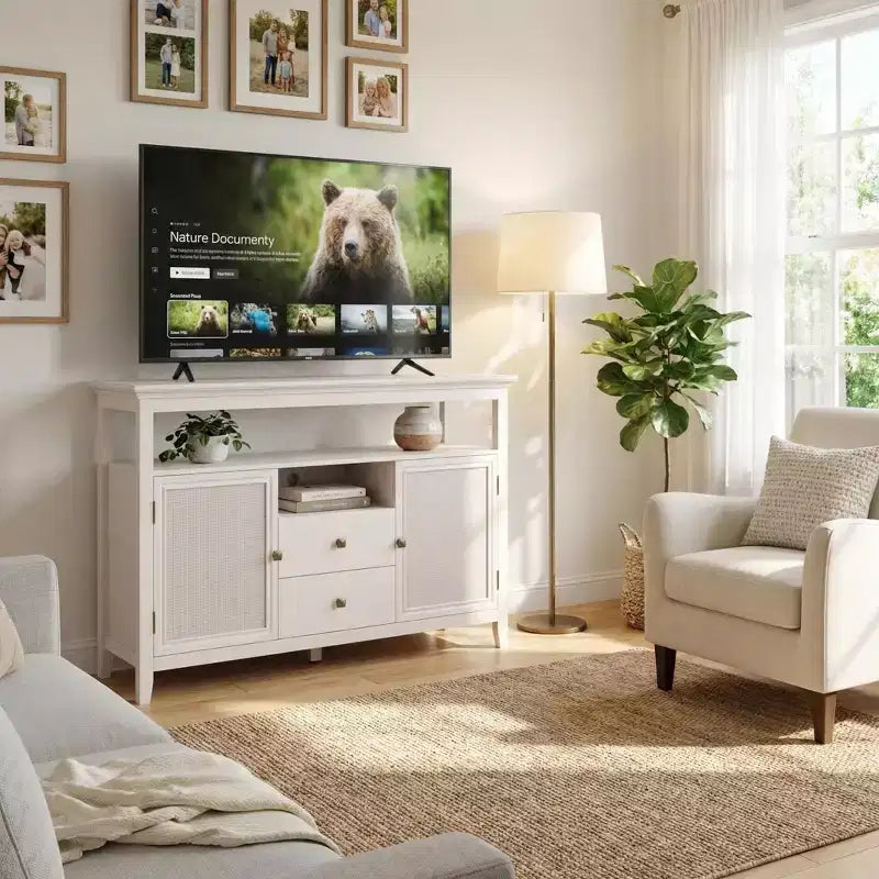 53" Modern MDF Storage Cabinet with 2 Doors, 2 Drawers and Open Shelf – TV Stand / Sideboard / Media Console
