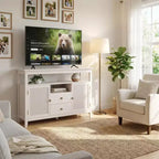 Meuble de rangement moderne en MDF de 135 cm avec 2 portes, 2 tiroirs et étagère ouverte – Meuble TV / Buffet / Console multimédia
