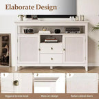 Meuble de rangement moderne en MDF de 135 cm avec 2 portes, 2 tiroirs et étagère ouverte – Meuble TV / Buffet / Console multimédia