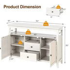 Meuble de rangement moderne en MDF de 135 cm avec 2 portes, 2 tiroirs et étagère ouverte – Meuble TV / Buffet / Console multimédia