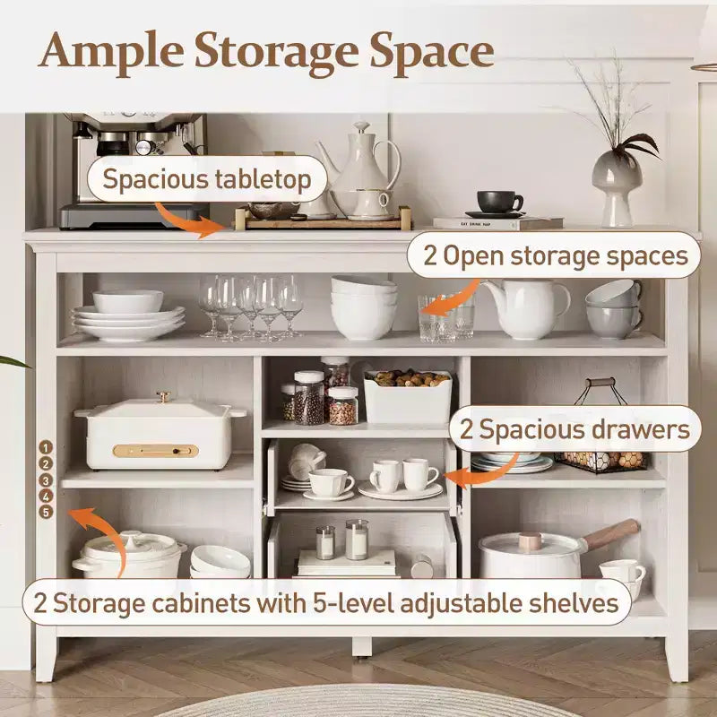 53" Modern MDF Storage Cabinet with 2 Doors, 2 Drawers and Open Shelf – TV Stand / Sideboard / Media Console