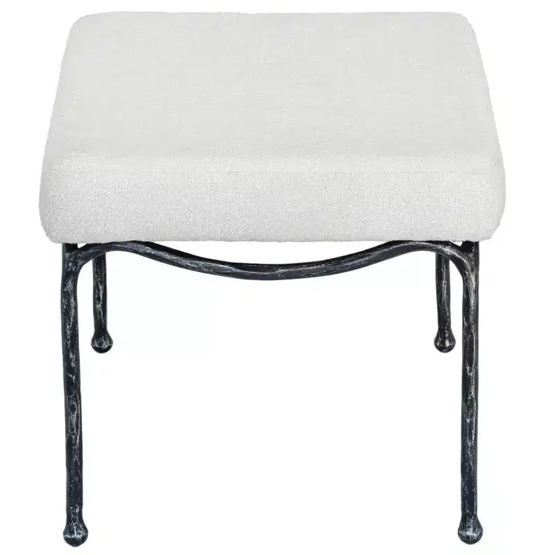Boucle Upholstered Ottoman with Metal Legs