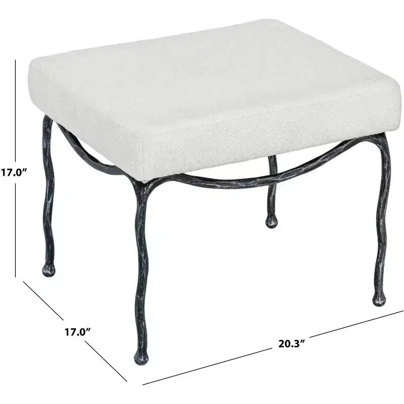 Boucle Upholstered Ottoman with Metal Legs
