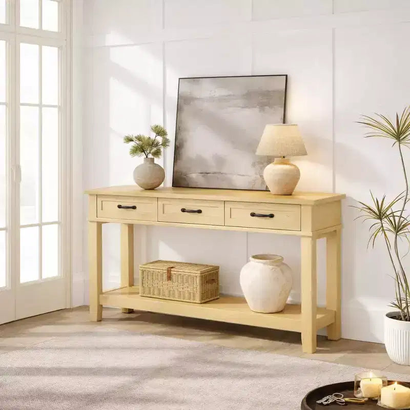 Console Table with 3 Drawers and Open Storage Shelf - Entryway Sofa Table