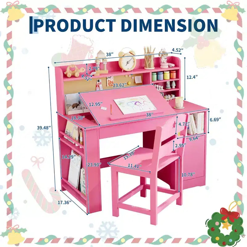 Kids Study Desk and Chair Set with Hutch and Storage Cabinet