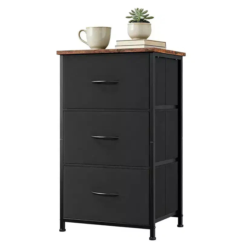 3 Drawer Dresser with Fabric Bins - Compact Wood Grain Storage Organizer for Bedroom, Closet, Entryway
