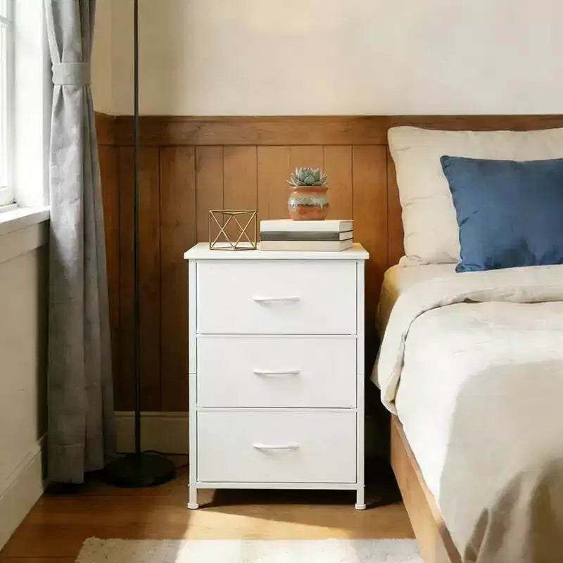 3 Drawer Dresser with Fabric Bins - Compact Wood Grain Storage Organizer for Bedroom, Closet, Entryway