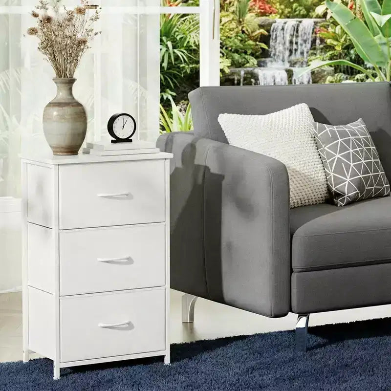 3 Drawer Dresser with Fabric Bins - Compact Wood Grain Storage Organizer for Bedroom, Closet, Entryway