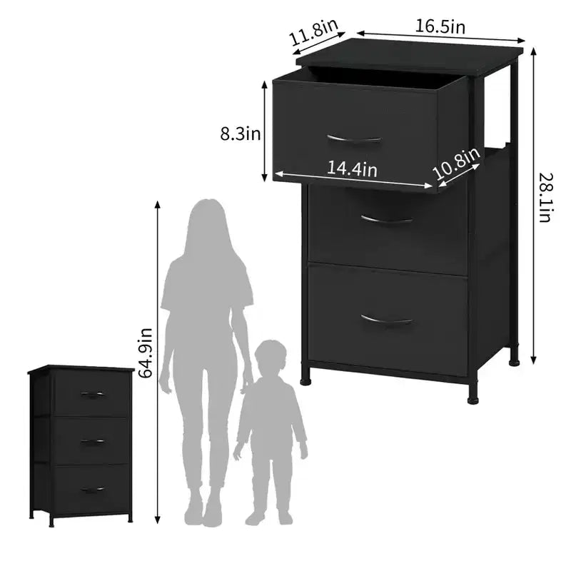3 Drawer Dresser with Fabric Bins - Compact Wood Grain Storage Organizer for Bedroom, Closet, Entryway