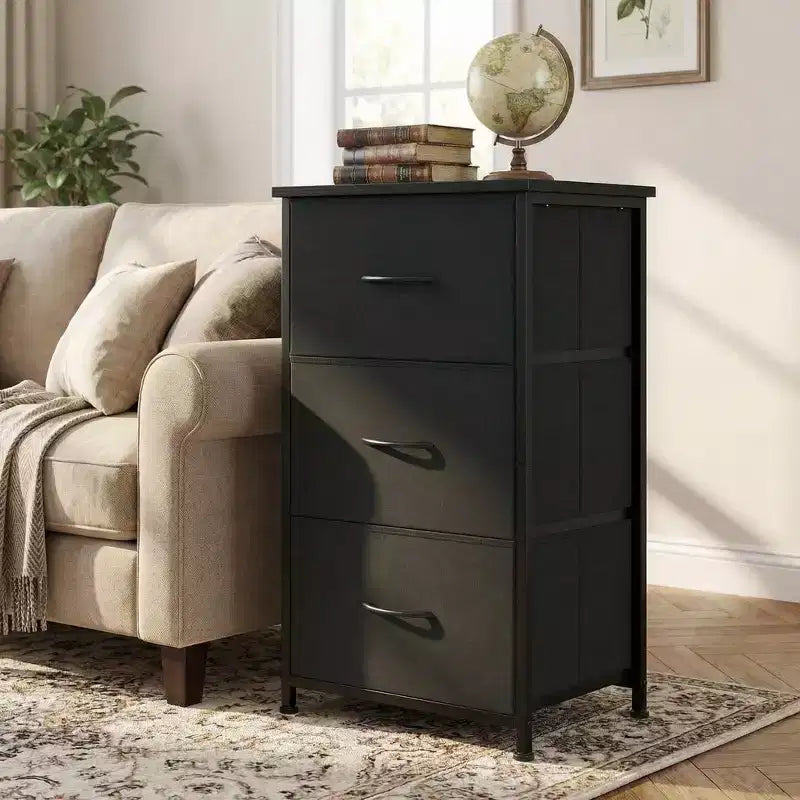 COZONY 3 Drawer Dresser with Fabric Bins, Compact Wood Grain Storage Organizer for Bedroom, Closet, Entryway