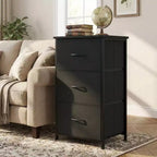 COZONY 3 Drawer Dresser with Fabric Bins, Compact Wood Grain Storage Organizer for Bedroom, Closet, Entryway
