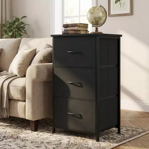 COZONY 3 Drawer Dresser with Fabric Bins, Compact Wood Grain Storage Organizer for Bedroom, Closet, Entryway