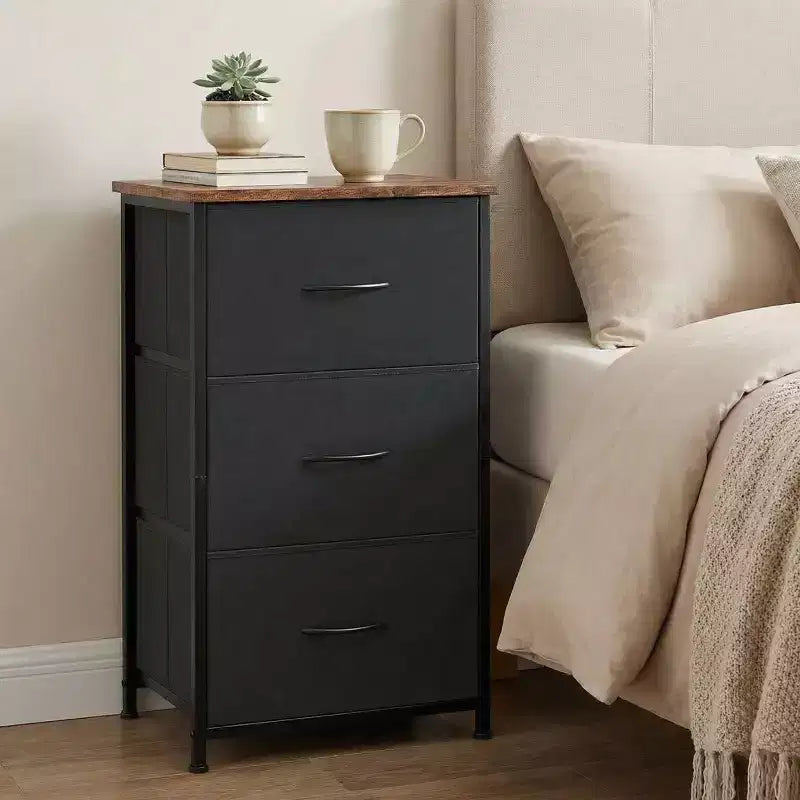 3 Drawer Dresser with Fabric Bins - Compact Wood Grain Storage Organizer for Bedroom, Closet, Entryway