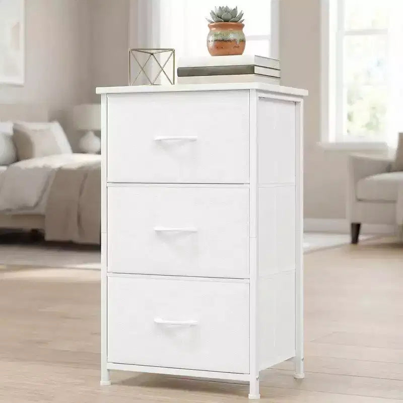 3 Drawer Dresser with Fabric Bins - Compact Wood Grain Storage Organizer for Bedroom, Closet, Entryway