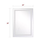 Miroir de salle de bain LED 20x28 pouces avec contrôle tactile dimmable, miroir de courtoisie mural anti-buée certifié ETL