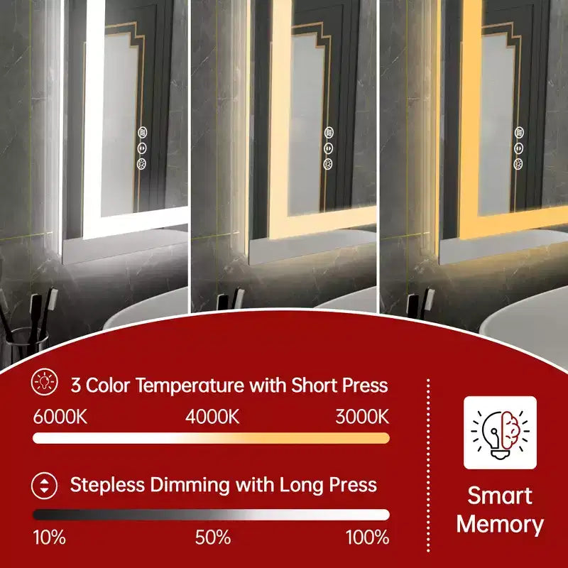 20x28 Inch LED Bathroom Mirror with Dimmable Touch Control, Anti-Fog ETL Listed Wall Vanity Mirror