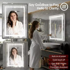 Miroir de salle de bain LED 20x28 pouces avec contrôle tactile dimmable, miroir de courtoisie mural anti-buée certifié ETL