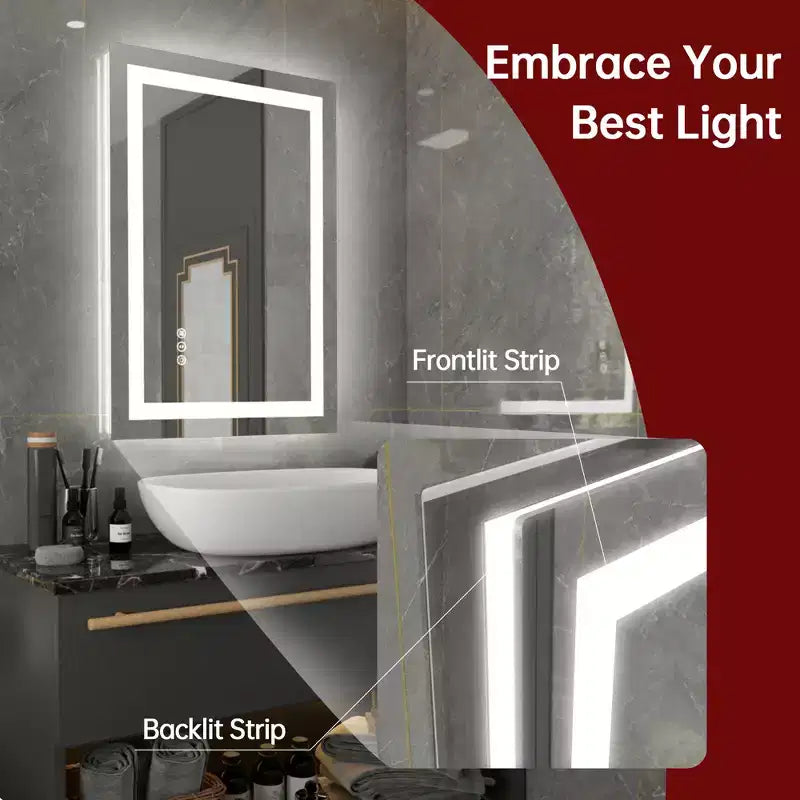 20x28 Inch LED Bathroom Mirror with Dimmable Touch Control, Anti-Fog ETL Listed Wall Vanity Mirror
