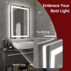 Miroir de salle de bain LED 20x28 pouces avec contrôle tactile dimmable, miroir de courtoisie mural anti-buée certifié ETL