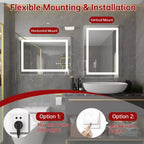 Miroir de salle de bain LED 20x28 pouces avec contrôle tactile dimmable, miroir de courtoisie mural anti-buée certifié ETL