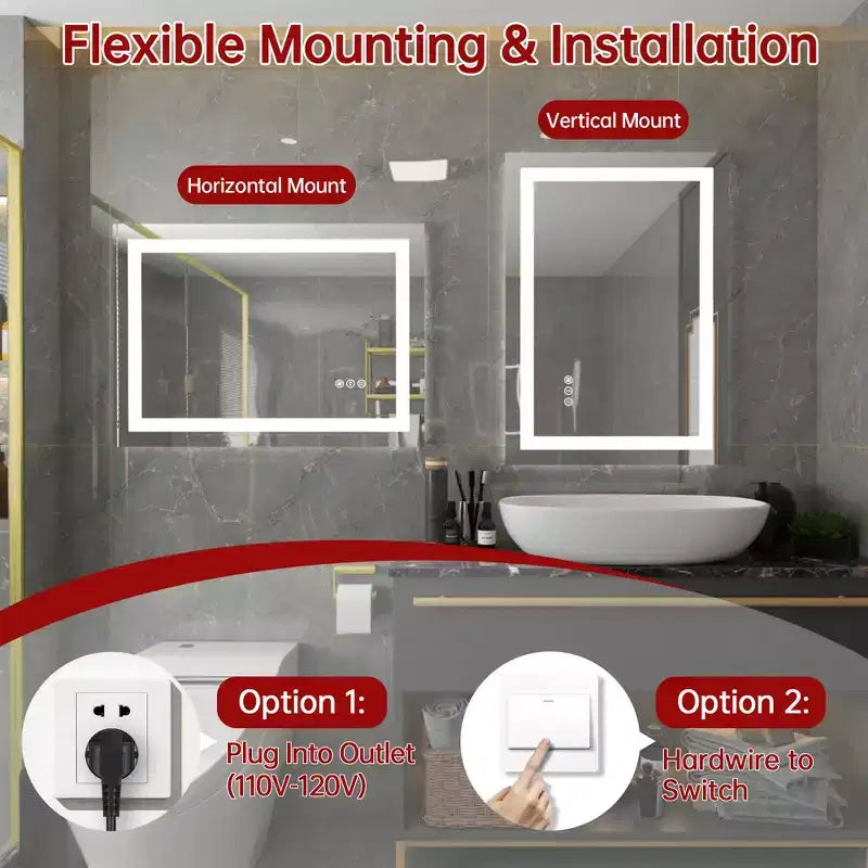 20x28 Inch LED Bathroom Mirror with Dimmable Touch Control, Anti-Fog ETL Listed Wall Vanity Mirror