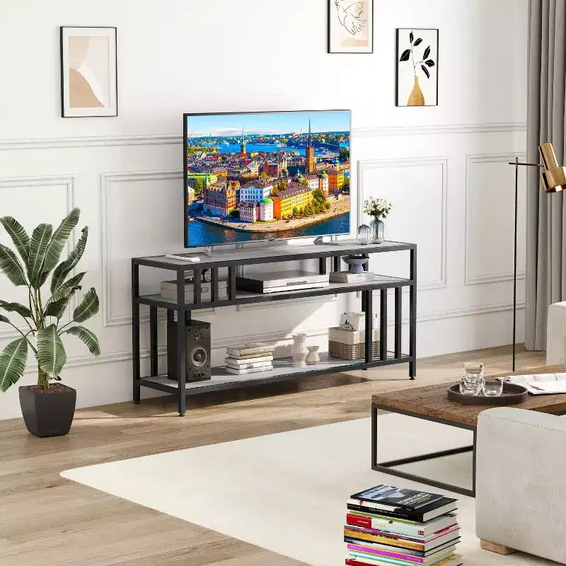 58-Inch TV Stand with Open Storage Shelves