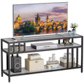 58 Rustic Brown TV Stand - for TVs Up to 65 Inches,Quadruple-Tube Support, Open Storage Shelves, Sturdy Entertainment Center for Living Room Bedroom