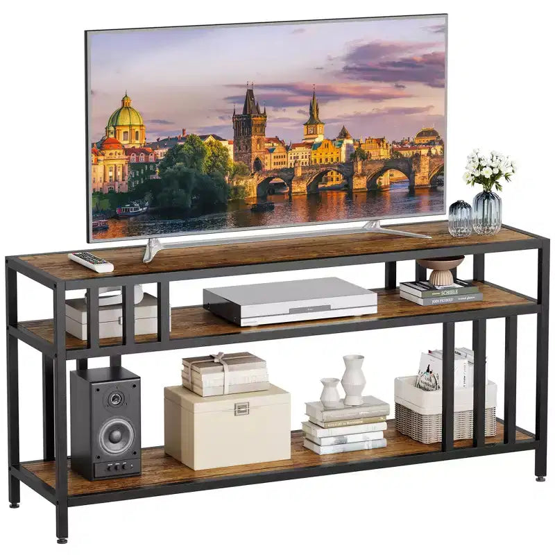 58-Inch TV Stand with Open Storage Shelves