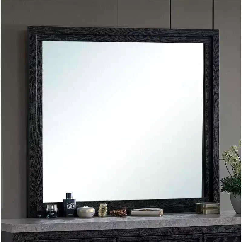 Rectangular Dresser Mirror with Black Wood Grain Finish
