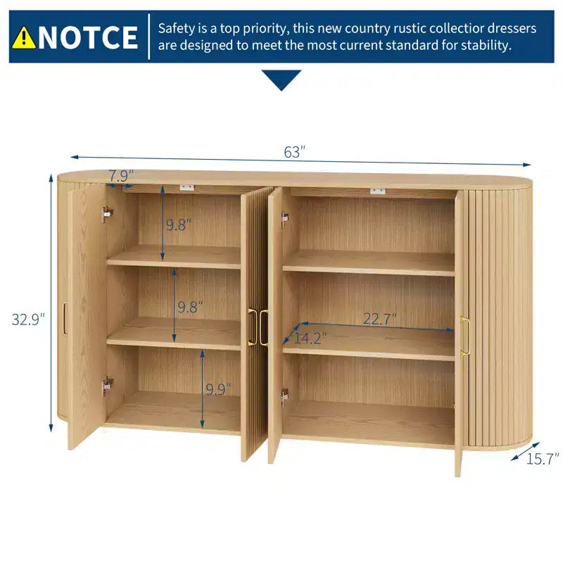 63-Inch Fluted Sideboard Buffet Cabinet