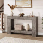 Long Farmhouse Console Table, 2-Tier Large Sofa Table with Storage for Living Room, Entryway & Hallway, Rustic Wood Entry Table for Entrance