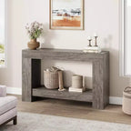 Console double plateau avec étagère de rangement – Table d'entrée à cadre en bois