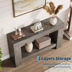 Console double plateau avec étagère de rangement – Table d'entrée à cadre en bois