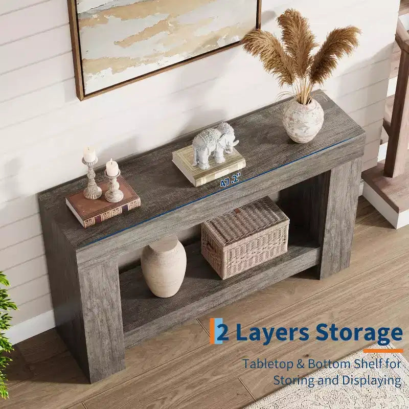 2-Tier Console Table with Storage Shelf - Wood Frame Entry Table