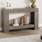 Console double plateau avec étagère de rangement – Table d'entrée à cadre en bois