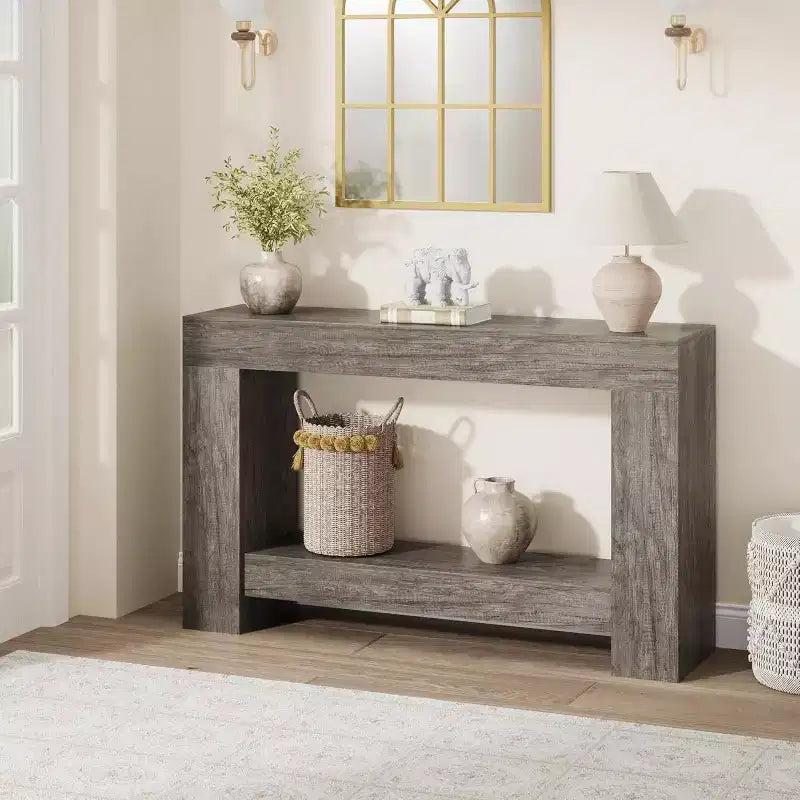 2-Tier Console Table with Storage Shelf - Wood Frame Entry Table