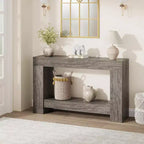 Console double plateau avec étagère de rangement – Table d'entrée à cadre en bois